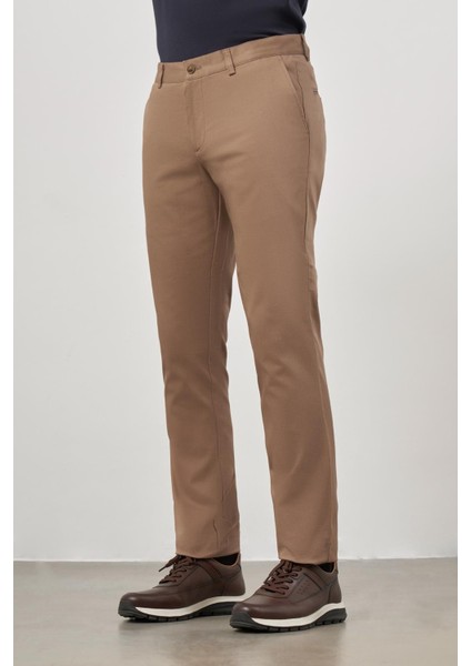 Koyu Bej Pamuklu Yandan Cepli Casual Slim Fit Chino Pantolon 1003245150 fırsatları