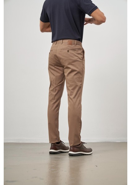 Koyu Bej Pamuklu Yandan Cepli Casual Slim Fit Chino Pantolon 1003245150 indirimleri