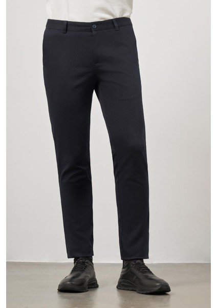 Koyu Lacivert Pamuklu Yandan Cepli Casual Slim Fit Chino Pantolon 1003245150