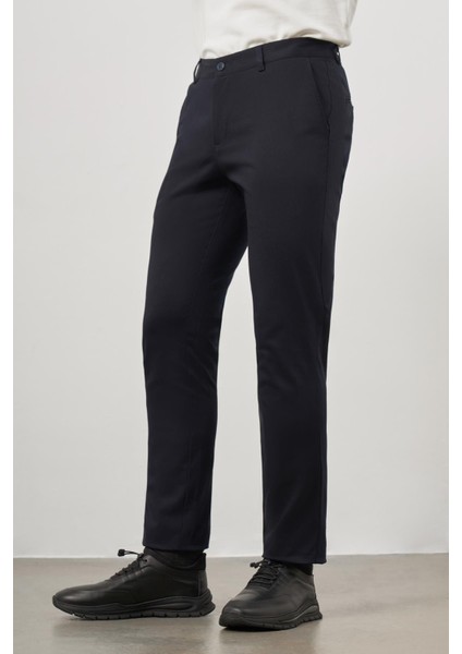 Koyu Lacivert Pamuklu Yandan Cepli Casual Slim Fit Chino Pantolon 1003245150 fırsatları