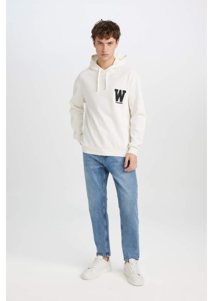Relax Fit Kapüşonlu Baskılı Kalın Sweatshirt D2171AX24AU