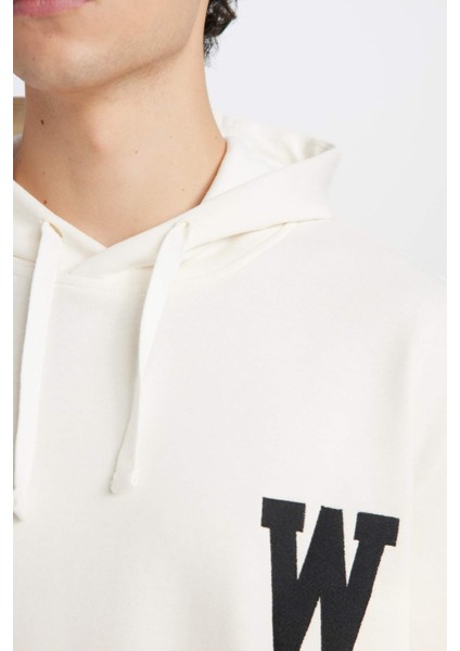 Relax Fit Kapüşonlu Baskılı Kalın Sweatshirt D2171AX24AU