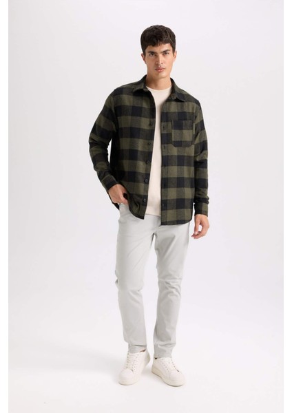 Regular Fit Polo Yaka Kareli Flanel Uzun Kollu Gömlek S1238AZ24AU