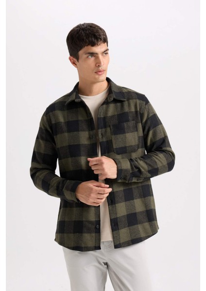 Regular Fit Polo Yaka Kareli Flanel Uzun Kollu Gömlek S1238AZ24AU