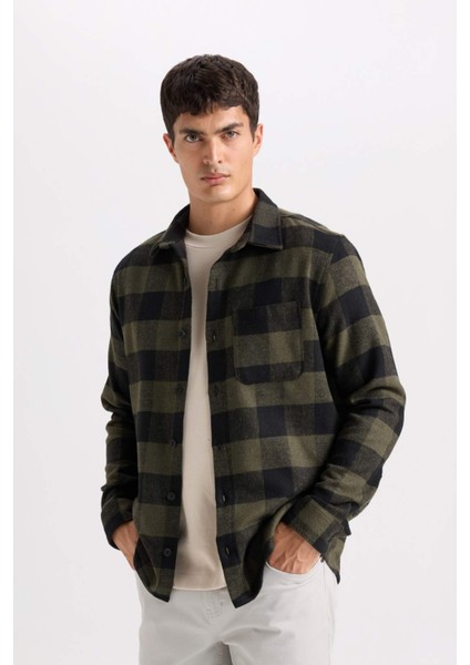 Regular Fit Polo Yaka Kareli Flanel Uzun Kollu Gömlek S1238AZ24AU