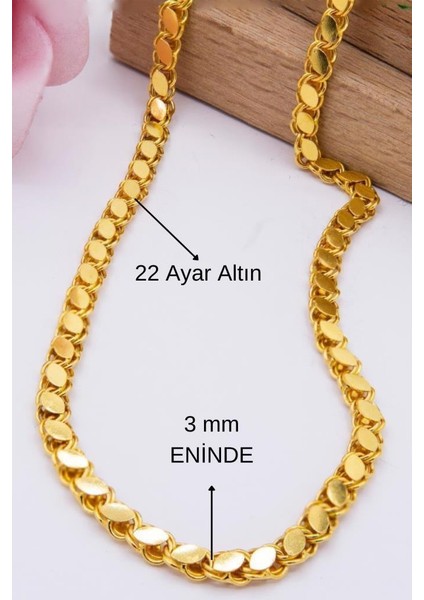 22 Ayar Altın Zincir 3 mm 50 cm Pullu Halep Zincir Kadın Kolye LKZNC1096