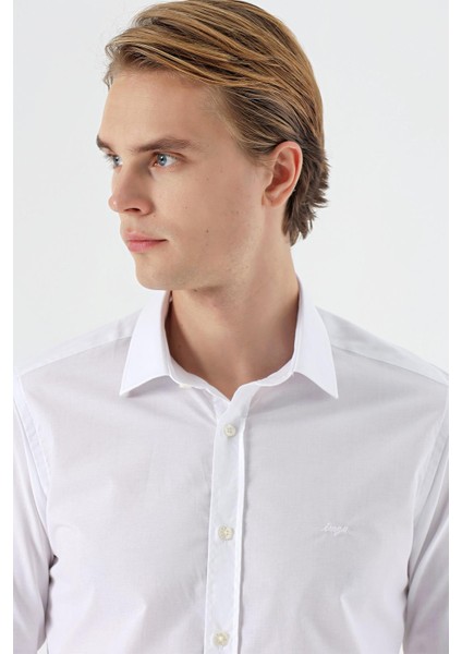 Beyaz Uzun Kol Filafil Desen Filafil Sert Yaka Cepsiz Pamuklu Basic Slim Fit Gömlek 1004245008 indirimleri