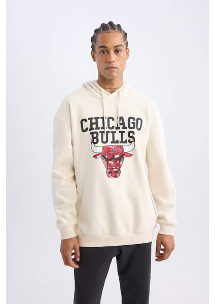 Fit NBA Chicago Bulls Boxy Fit Kapüşonlu Kalın Sweatshirt V0069AZ24AU