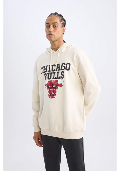 Fit NBA Chicago Bulls Boxy Fit Kapüşonlu Kalın Sweatshirt V0069AZ24AU