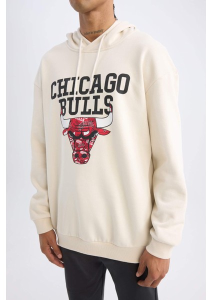 Fit NBA Chicago Bulls Boxy Fit Kapüşonlu Kalın Sweatshirt V0069AZ24AU