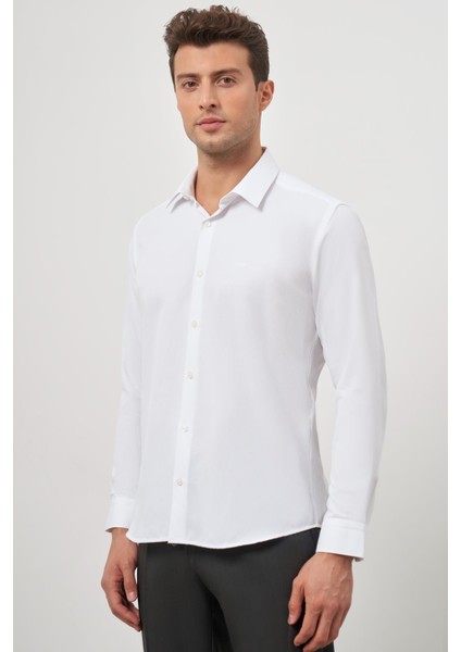 Koyu Mavi Uzun Kol Kendinden Desenli Armürlü 032 Sert Yaka Classic Slim Fit Gömlek 1004245152 indirimleri