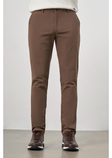 Koyu Vizon Düz Gabardin Slim Fit Casual Pantolon 1003245102