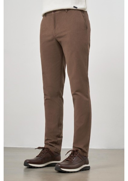 Koyu Vizon Düz Gabardin Slim Fit Casual Pantolon 1003245102