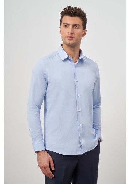 Mavi Uzun Kol Kendinden Desenli Armürlü 032 Sert Yaka Classic Slim Fit Gömlek 1004245151 modelleri