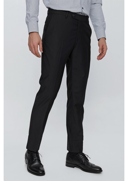 Siyah Düz Gabardin Slim Fit Basic Pantolon 1003245013