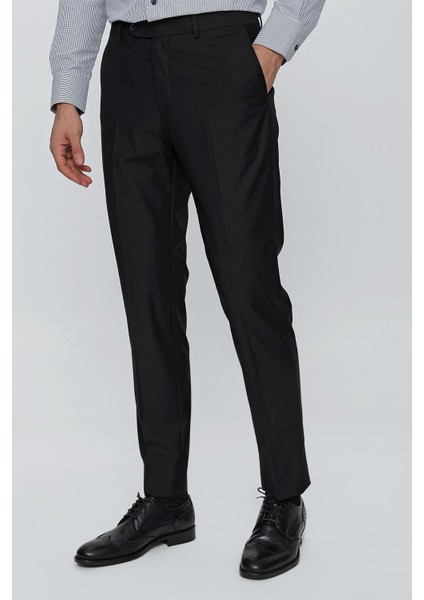 Siyah Düz Gabardin Slim Fit Basic Pantolon 1003245013