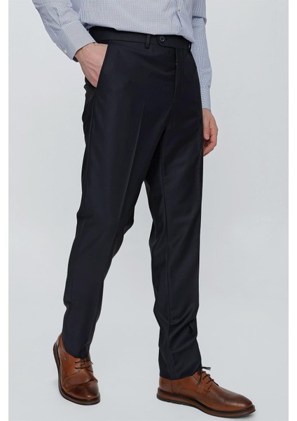 Lacivert Düz Gabardin Slim Fit Basic Pantolon 1003245013