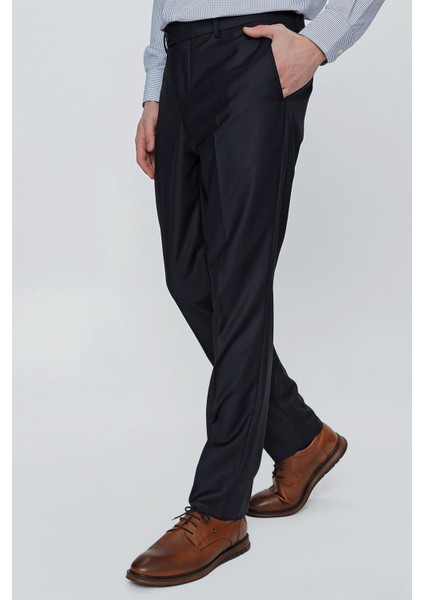 Lacivert Düz Gabardin Slim Fit Basic Pantolon 1003245013