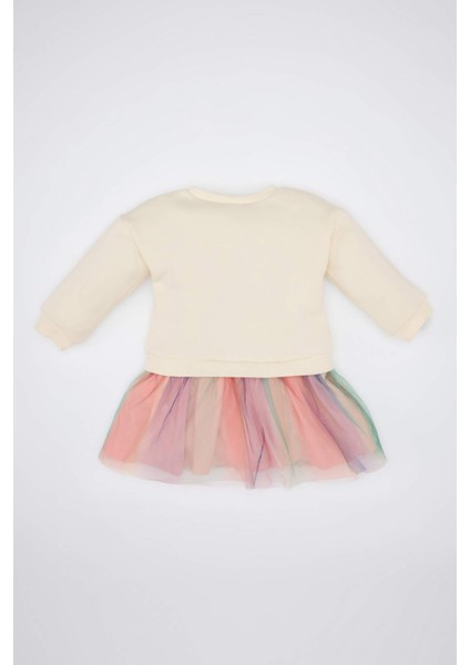 Kız Bebek Unicorn Baskılı Uzun Kollu Kalın Tütülü Sweat Elbise D5621A524WN