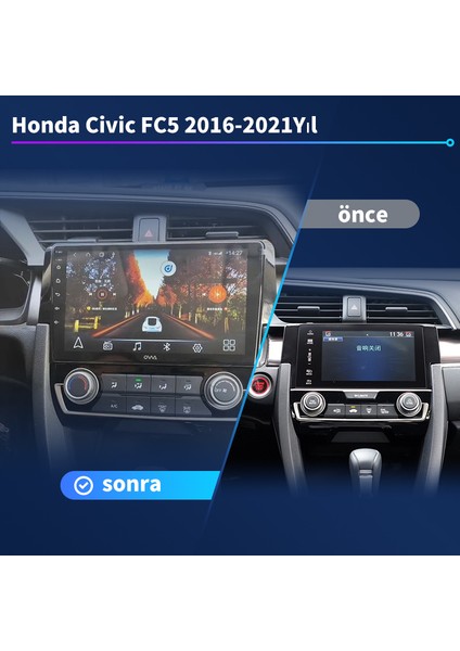 Honda Civic Fc5 2016-2021Yıl Yıl)4Gb Ram 64Gb Rom Android Multimedya Sürüm 13 Kablosuz Carplay Navigasyon 9 Inç Ekran
