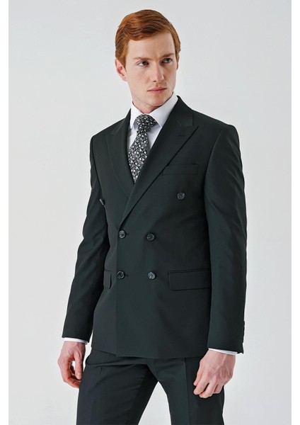 Siyah Bez Ayağı Kılıç Yaka Tam Astar Esnek 6 Drop Slim Fit Classic Takım Elbise 1001245172