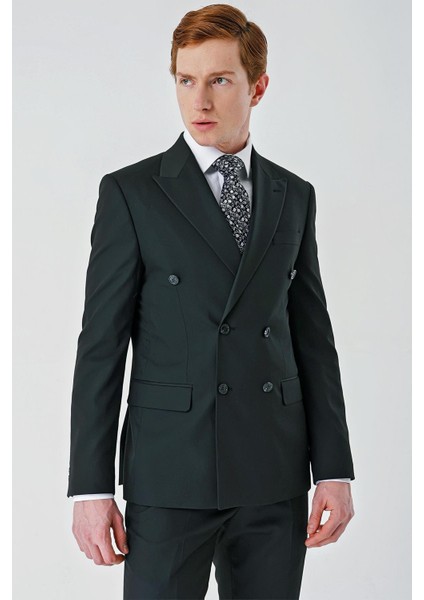 Siyah Bez Ayağı Kılıç Yaka Tam Astar Esnek 6 Drop Slim Fit Classic Takım Elbise 1001245172