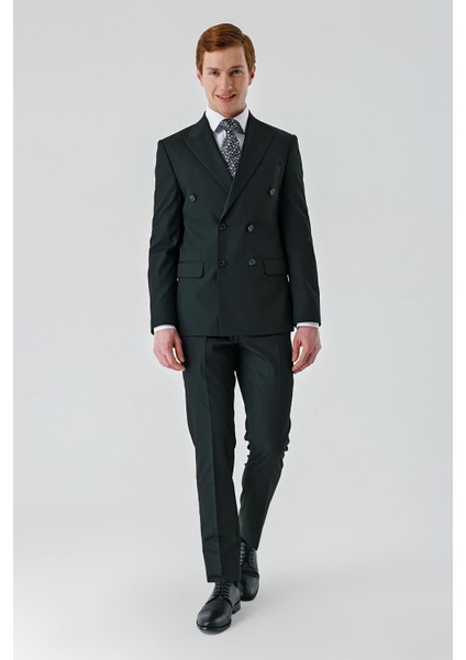 Siyah Bez Ayağı Kılıç Yaka Tam Astar Esnek 6 Drop Slim Fit Classic Takım Elbise 1001245172
