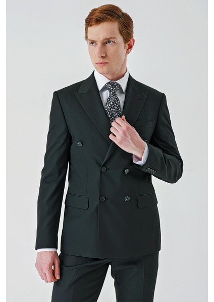 Siyah Bez Ayağı Kılıç Yaka Tam Astar Esnek 6 Drop Slim Fit Classic Takım Elbise 1001245172