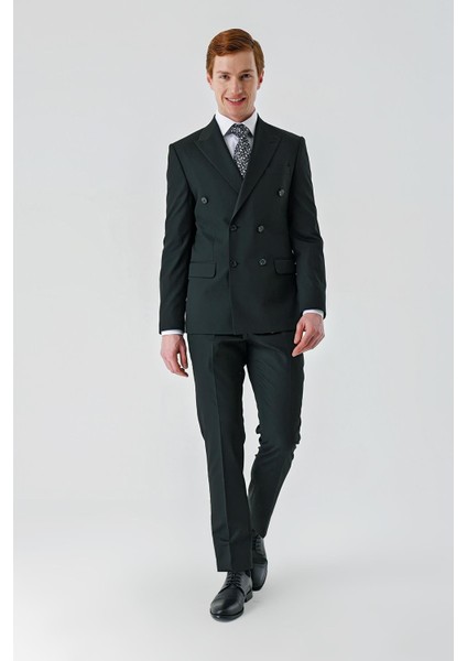 Siyah Bez Ayağı Kılıç Yaka Tam Astar Esnek 6 Drop Slim Fit Classic Takım Elbise 1001245172