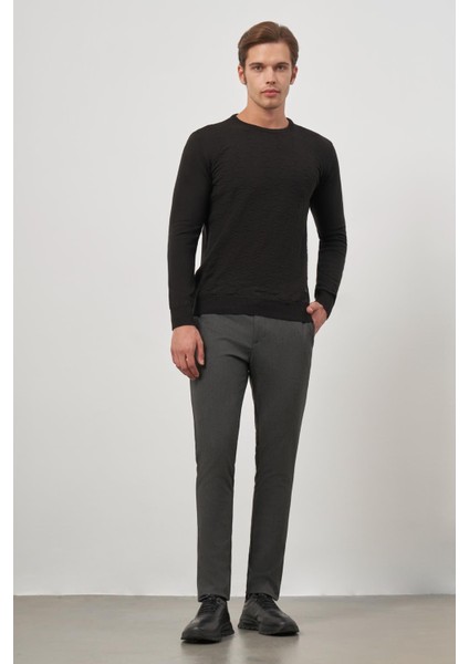 Siyah Uzun Kol Kendinden Desenli Örme Bisiklet Yaka Classic Comfort Fit Triko 1012245155 fiyatları