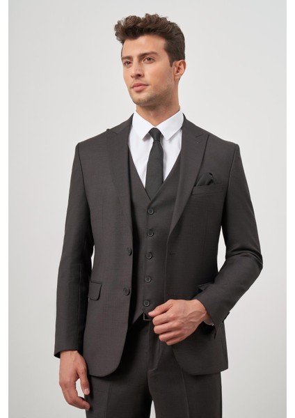 Siyah Kılıç Yaka Yelekli 6 Drop Slim Fit Classic Takım Elbise 1001245156