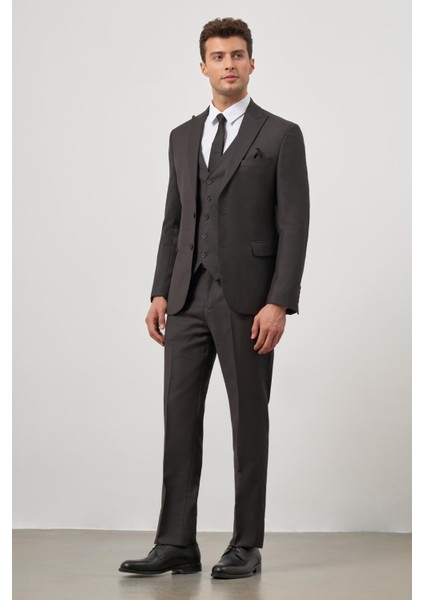 Siyah Kılıç Yaka Yelekli 6 Drop Slim Fit Classic Takım Elbise 1001245156