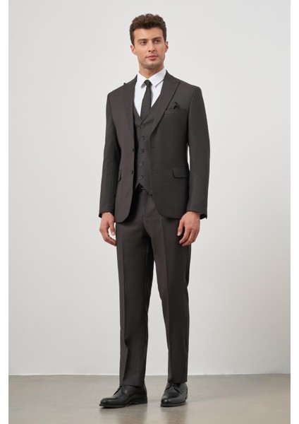Siyah Kılıç Yaka Yelekli 6 Drop Slim Fit Classic Takım Elbise 1001245156