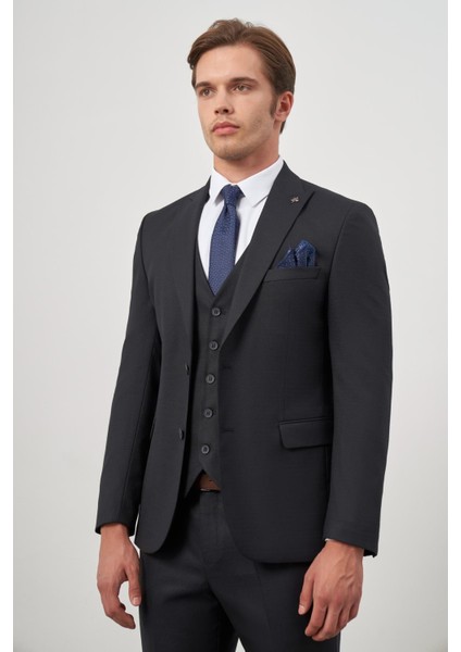 Koyu Lacivert Kılıç Yaka Yelekli 6 Drop Slim Fit Classic Takım Elbise 1001245156 indirimleri