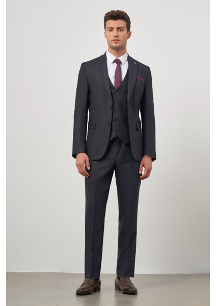 Koyu Lacivert Kılıç Yaka Yelekli 6 Drop Slim Fit Classic Takım Elbise 1001245153 fırsatları