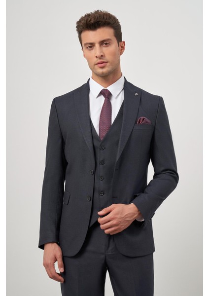 Koyu Lacivert Kılıç Yaka Yelekli 6 Drop Slim Fit Classic Takım Elbise 1001245153 indirimleri