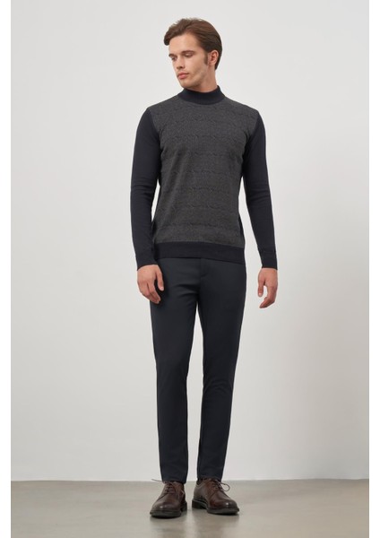 Koyu Lacivert Uzun Kol Kendinden Örme Yarım Balıkçı Yaka Classic Comfort Fit Triko 1012245152 fiyatları