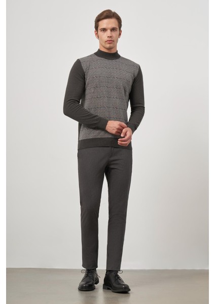 Koyu Antrasit Uzun Kol Kendinden Örme Yarım Balıkçı Yaka Classic Comfort Fit Triko 1012245152 fiyatları
