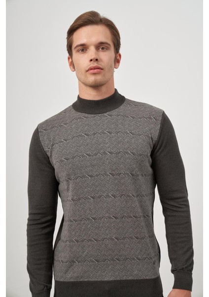 Koyu Antrasit Uzun Kol Kendinden Örme Yarım Balıkçı Yaka Classic Comfort Fit Triko 1012245152 modelleri