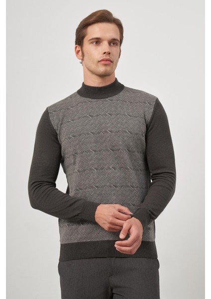 Koyu Antrasit Uzun Kol Kendinden Örme Yarım Balıkçı Yaka Classic Comfort Fit Triko 1012245152 fırsatları