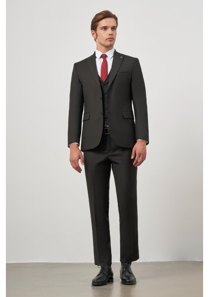 Siyah Kılıç Yaka Yelekli 6 Drop Slim Fit Classic Takım Elbise 1001245155