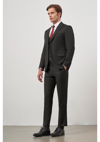 Siyah Kılıç Yaka Yelekli 6 Drop Slim Fit Classic Takım Elbise 1001245155