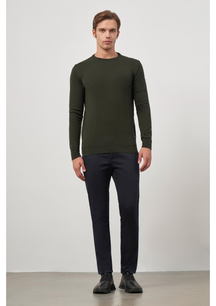 Koyu Haki Uzun Kol Düz Örme Bisiklet Yaka Classic Comfort Fit Triko 1012245006 fiyatları