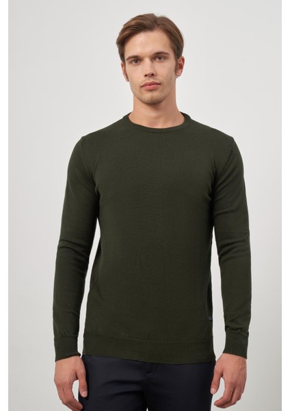 Koyu Haki Uzun Kol Düz Örme Bisiklet Yaka Classic Comfort Fit Triko 1012245006 indirimleri