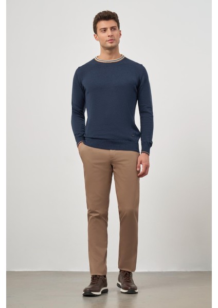 İndigo Mavi Uzun Kol Düz Örme Bisiklet Yaka Classic Slim Fit Triko 1012245108 fiyatları