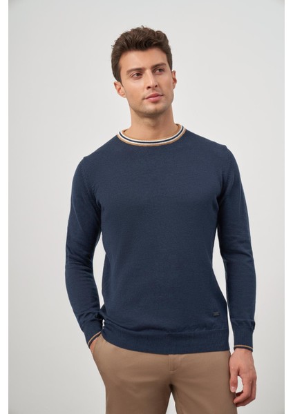 İndigo Mavi Uzun Kol Düz Örme Bisiklet Yaka Classic Slim Fit Triko 1012245108 indirimleri