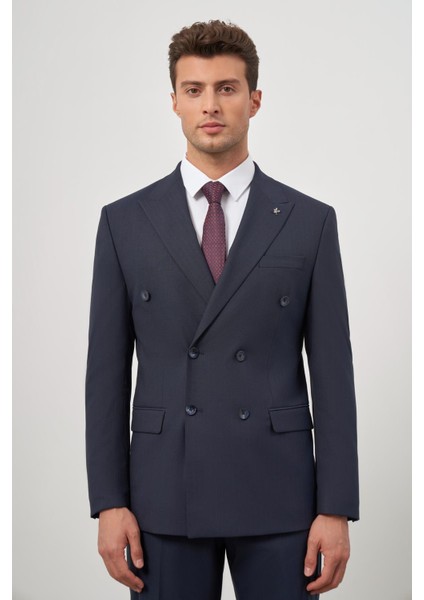 Koyu Lacivert Kılıç Yaka Kruvaze 6 Drop Slim Fit Classic Takım Elbise 1001245157