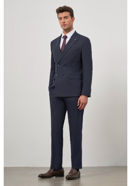 Koyu Lacivert Kılıç Yaka Kruvaze 6 Drop Slim Fit Classic Takım Elbise 1001245157 fırsatları