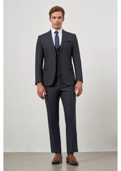 Koyu Lacivert Kılıç Yaka Yelekli 6 Drop Slim Fit Classic Takım Elbise 1001245154 fiyatları