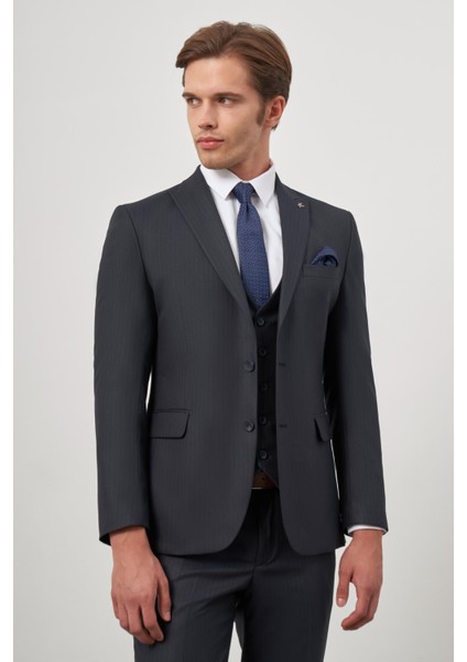 Koyu Lacivert Kılıç Yaka Yelekli 6 Drop Slim Fit Classic Takım Elbise 1001245154 indirimleri